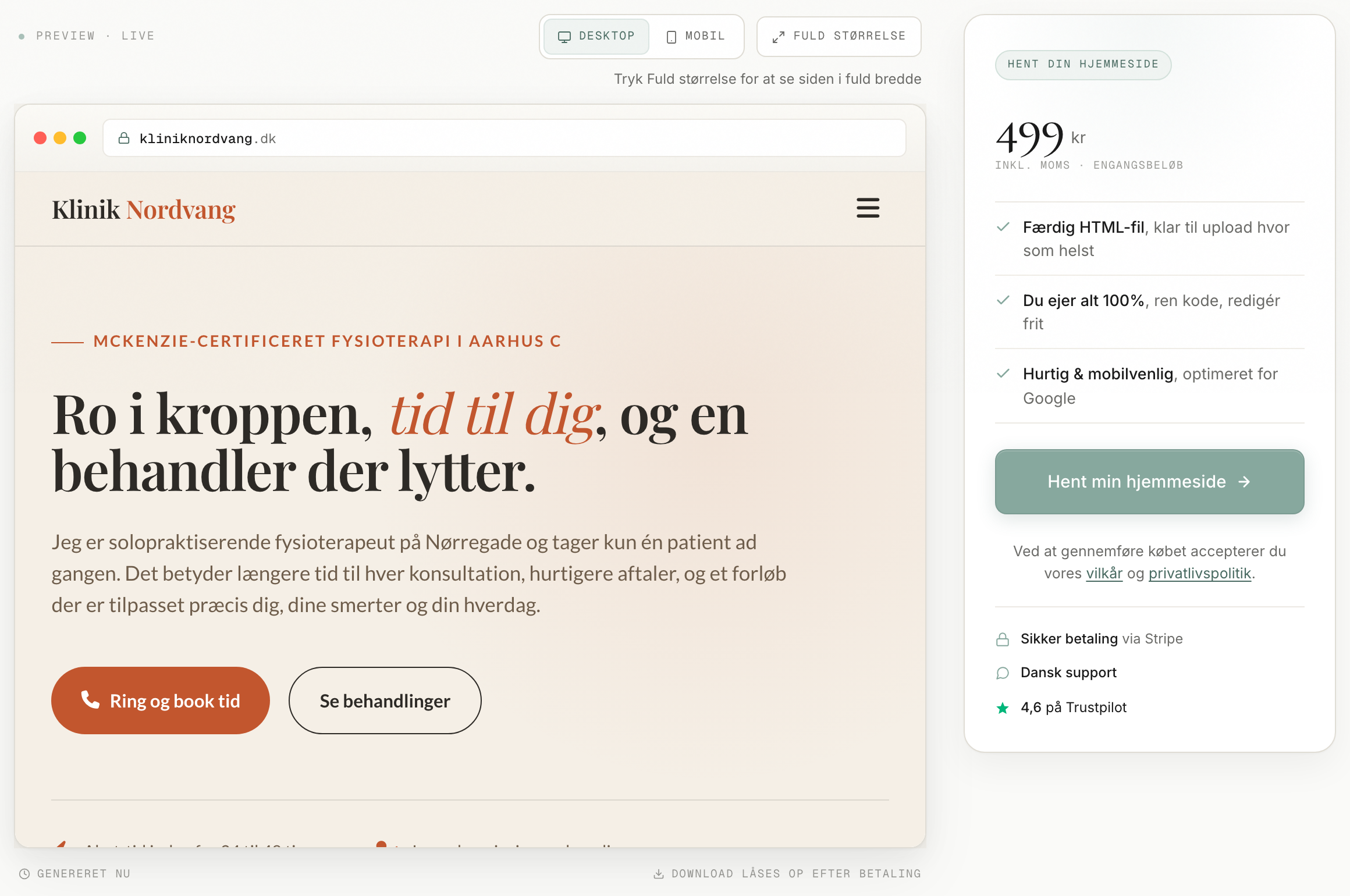 Hent min hjemmeside